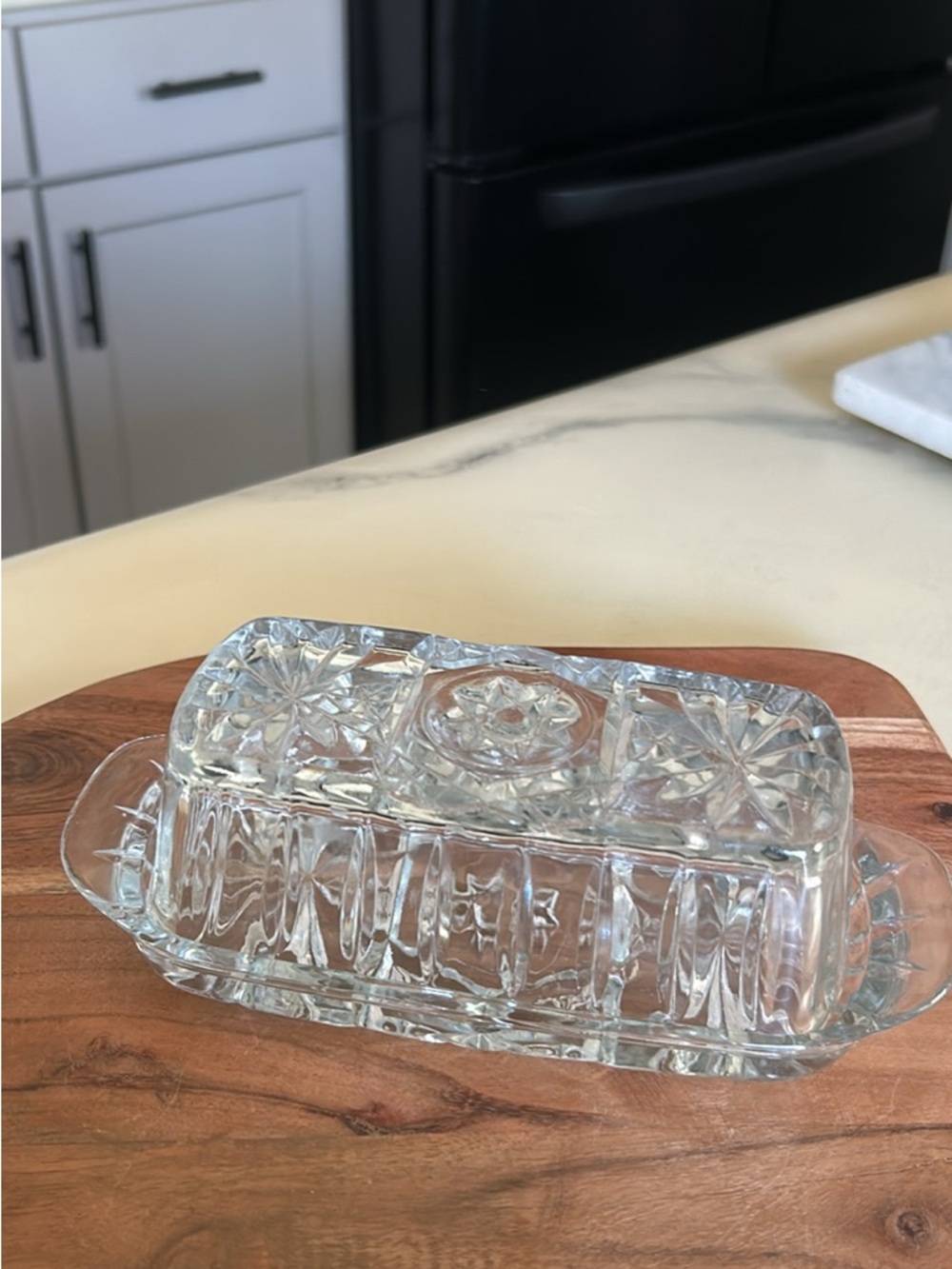 Vintage Anchor Hocking Clear Glass Butter Dish Featuring Star of David pattern